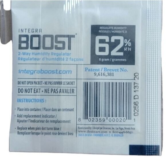 Boost 2-way 62% Humidity Regulator 15 8g Packs w/ Replacement Indicator Card NWT - Picture 2 of 5